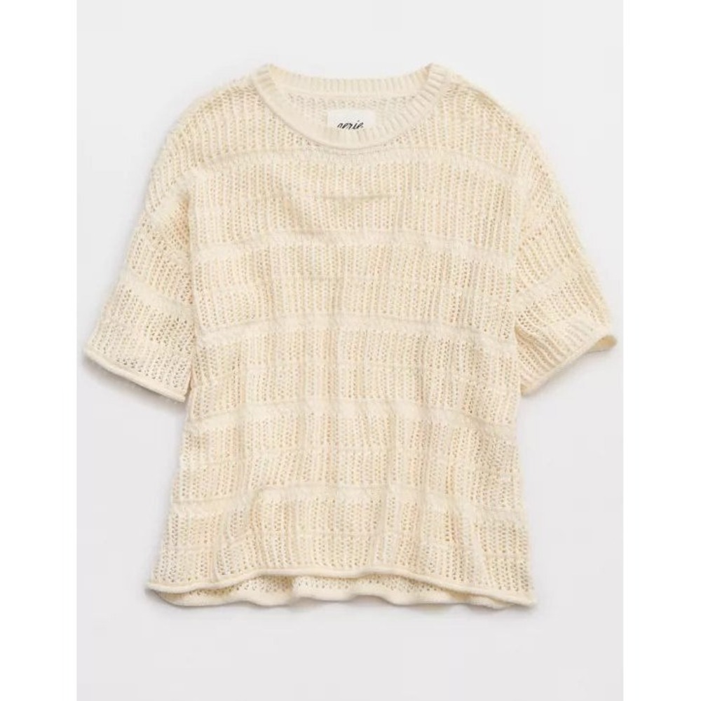 Aerie Women's Crochet Oversized Short Sleeve Sweater - Natural - XXL
